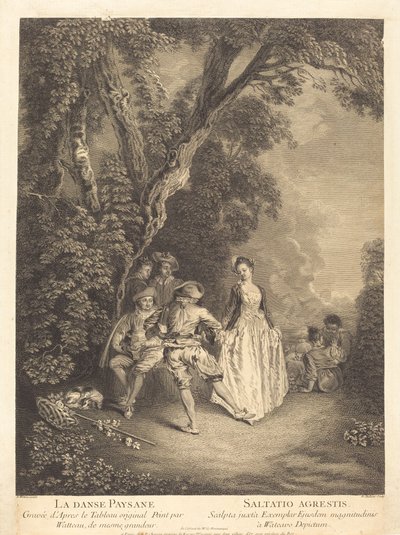Selský tanec od Benoît Audran II after Antoine Watteau