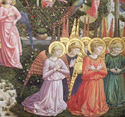 Andělé v nebeské krajině, levá stěna apsidy, z cyklu Cesta mudrců v kapli kolem roku 1460 (detail 70610) od Benozzo di Lese di Sandro Gozzoli