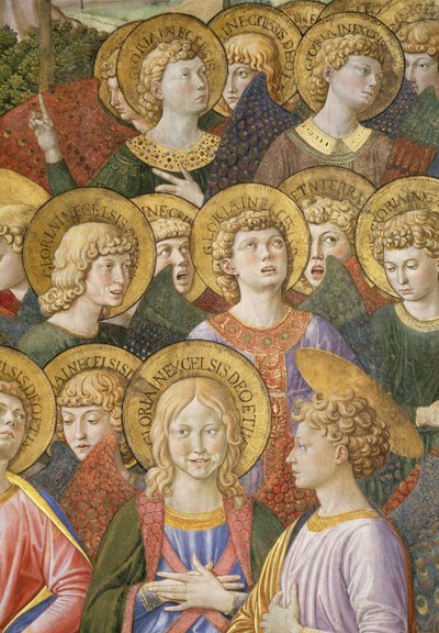 Sbor andělů, detail z cyklu Cesta tří králů v kapli, c.1460 detail fresky z 70615 od Benozzo di Lese di Sandro Gozzoli