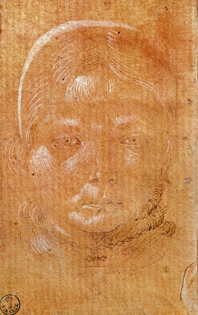 Hlava mladé dívky (křída a inkoust na papíře) od Benozzo di Lese di Sandro Gozzoli