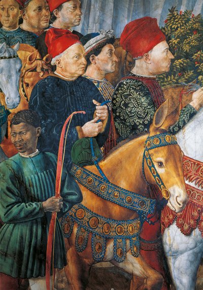 Itálie, Florencie, Malovaný obraz Cosimo il Vecchio (Cosimo starší), detail od Benozzo di Lese di Sandro Gozzoli