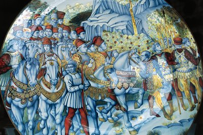 Majolikový talíř zobrazující Procesí Tří králů, Benozzo Gozzoli (cca 1420-1497), řemesla Gualdo Tadino, Umbrie, Itálie od Benozzo di Lese di Sandro Gozzoli