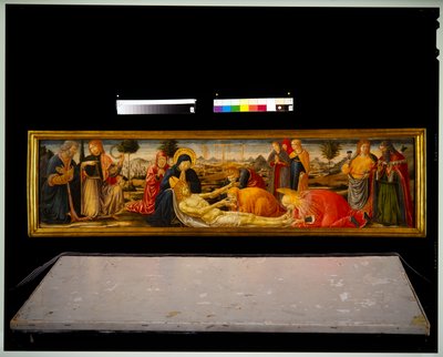 Predella Panel - Lamentace se dvěma mužskými světci, kteří představují dva mužské démony od Benozzo di Lese di Sandro Gozzoli