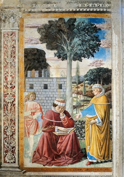 St. Agostino čte epištoly sv. Pavla, detail z Příběhů svatého Augustina od Benozzo di Lese di Sandro Gozzoli