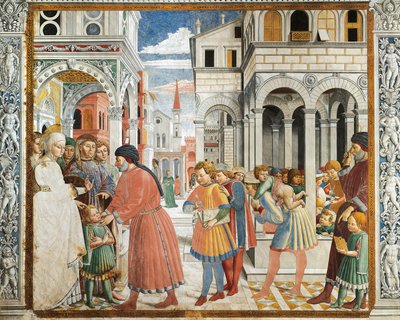 Svatý Augustin odvedený rodiči k učiteli gramatiky v Tagaste, Benozzo Gozzoli (1420-1497), freska, kostel svatého Augustina, San Gimignano (Seznam světového dědictví UNESCO od Benozzo di Lese di Sandro Gozzoli