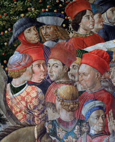 Cesta mágů Korteza mágů z Jeruzaléma v Betlémě "Cesta mágů" nebo "Kavalkáda mágů" (detail tváří v průvodu mágů) Freska od Benozza Gozzoliho (1420-1497) od Benozzo di Lese di Sandro Gozzoli