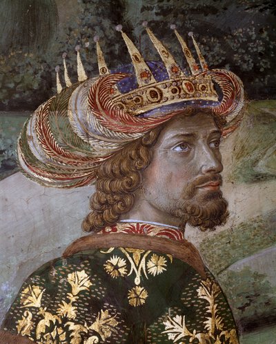 Cesta mágů Korteza mágů z Jeruzaléma do Betléma nazývá italsky „Viaggio dei Magi“ nebo „Cavalcata dei Magi“ Detail Balthasara podle rysů paleologa Jana VIII., byzantského císaře (Jan VII. Palaiologos (nebo Palaeologus)) Fresco od Benozzo di Lese di Sandro Gozzoli