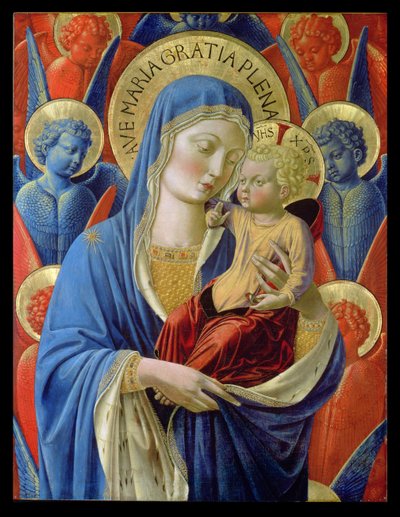 Panna a dítě s anděly, cca 1460 (zlato a tempera na dřevěné desce) od Benozzo di Lese di Sandro Gozzoli