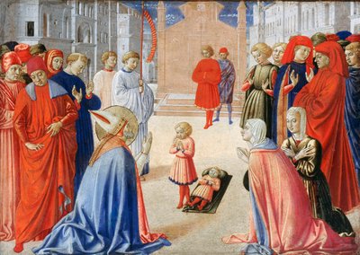 Zenobe de Florence (Saint Zenobe, San Zanobi ou Zenobio) (337-417) - Svatý Zenobius vzkřísí chlapce z mrtvých - Peinture de Gozzoli, Benozzo (asi 1420-1497) od Benozzo di Lese di Sandro Gozzoli