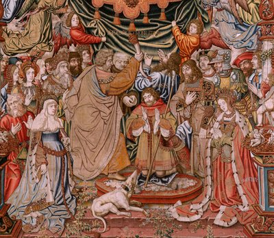 Vlámský gobelín. série The Honors; Šlechta (La Nobleza). Čtvrtá tapisérie v sérii. Modelové karikaturisty z okruhu Bernarda van Orleyho a Jana Gossaerta (Mabuse). Výroba Pieter van Aelst, Brusel. Ca 1550. Tkanina Zlato, stříbro, hedvábí a vlna od Bernaert van (circle of) Orley