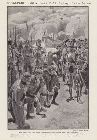 Scéna z inscenace Shakespearova Jindřicha V. v divadle Lyceum v Londýně (litho) od Bernard (after) Partridge