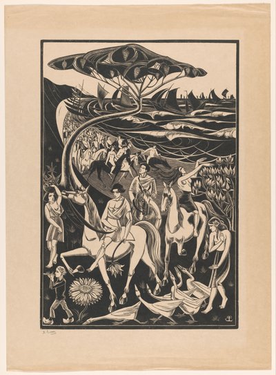 Průvod jezdců na pláži od Bernard Essers (signed by artist)