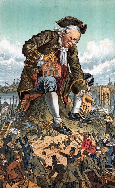 Gulliver a strana liliputáni, 1885 od Bernard Gillam