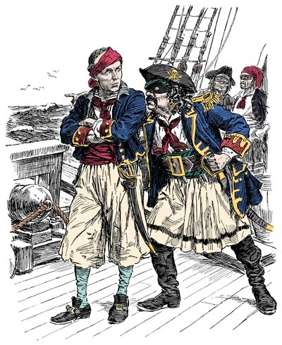 Dva piráti vyhrožují Ilustrace od Bernarda Partridge (1861-1945) z časopisu 
