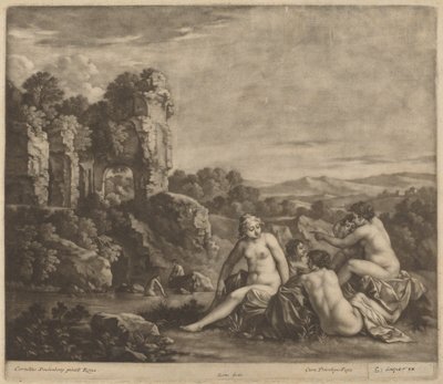 Koupající se v krajině od Bernard Lens, after Cornelis van Poelenburch