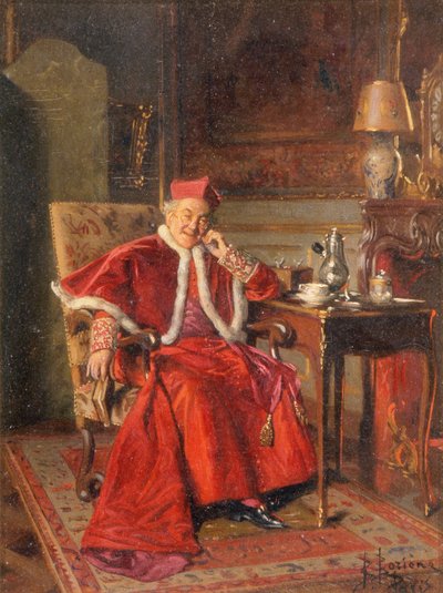 Kardinál u kávy, asi 1895 (olej na desce) od Bernard Louis Borione