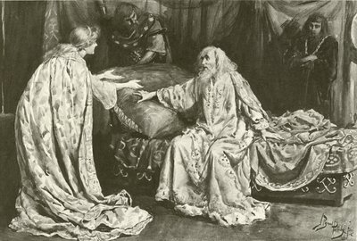 Slečna Ellen Terry jako Cordelia, pan Henry Irving jako král Lear (hlubotisk) od Bernard Partridge