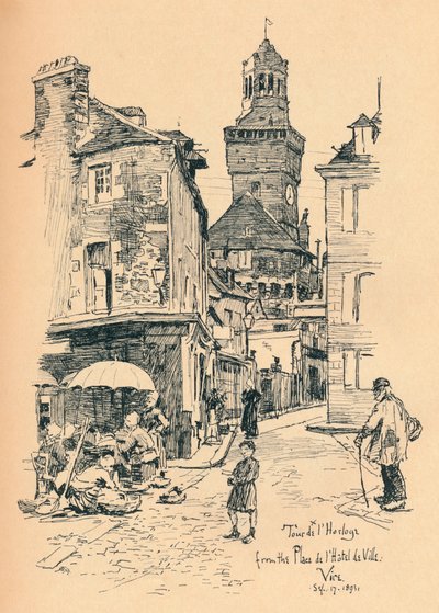 Věž s hodinami, Vire, c1893 od Bernard Partridge