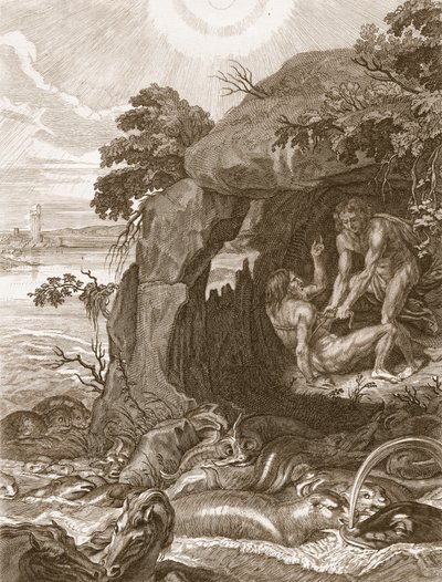 Aristeus nutí Protea, aby odhalil svá věštkyně, 1731 od Bernard Picart