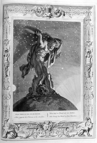 Atlas podpírá nebesa na svých ramenou, 1733 od Bernard Picart