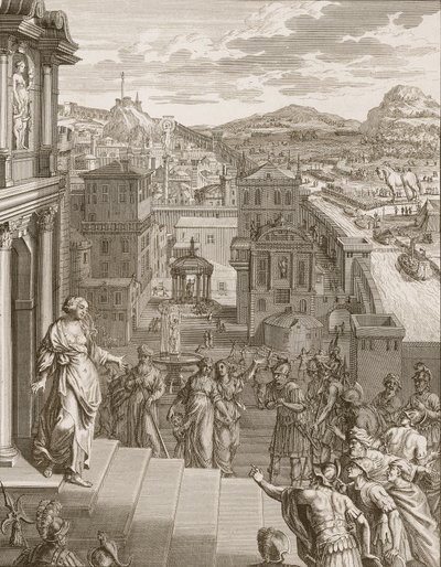 Cassandra předpovídá Trojanům jejich osud a nevěří se, 1731 od Bernard Picart