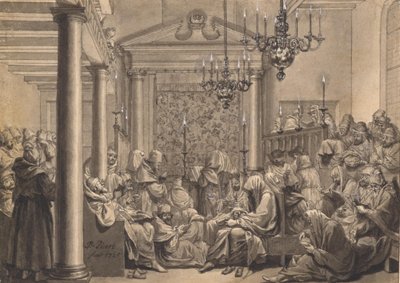 Velký den smíření v Horní synagoze v Amsterodamu od Bernard Picart