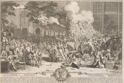 Památník připomínající pošetilost roku 1720 Monument consacré a la posterité a memoire de la foil incroyable de la XX. Anny du XVIII. siecle / Na věčnou památku pošetilosti XX. ročník XVIII. století (název na předmětu) aha od Bernard Picart