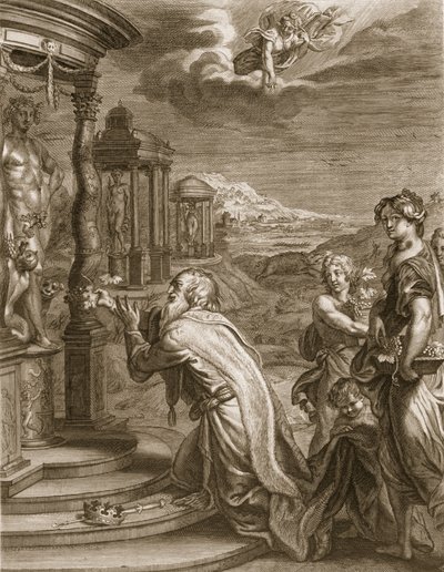 Oeneus, král Calydonu, zanedbání Diany při oběti je potrestáno za svou bezbožnost, 1731 od Bernard Picart