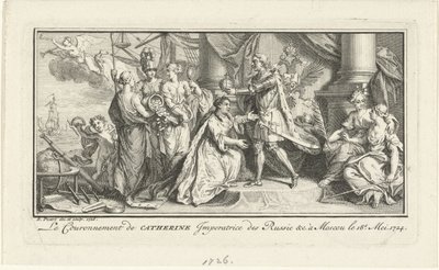 Petr Veliký korunuje svou manželku Kateřinu I. císařovnou, 1726 od Bernard Picart