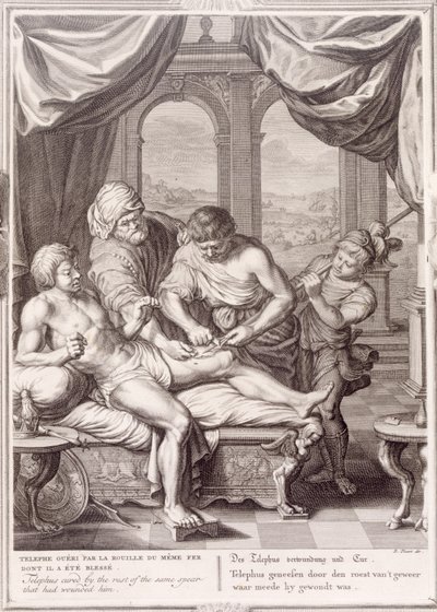 Telephus vyléčen rzí stejného kopí, které ho zranilo, 1731 od Bernard Picart