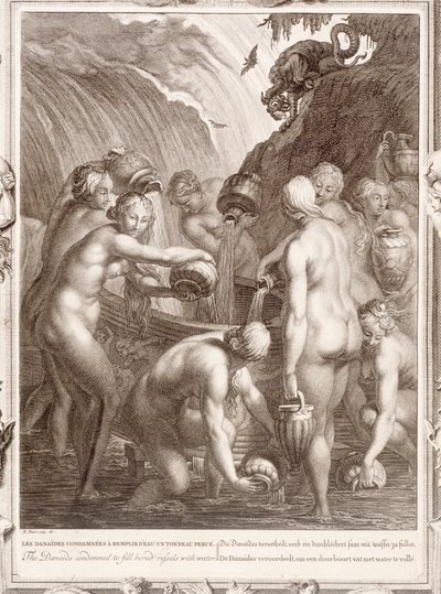 Danajci odsouzeni k naplnění zavrtaných nádob vodou, 1730 od Bernard Picart