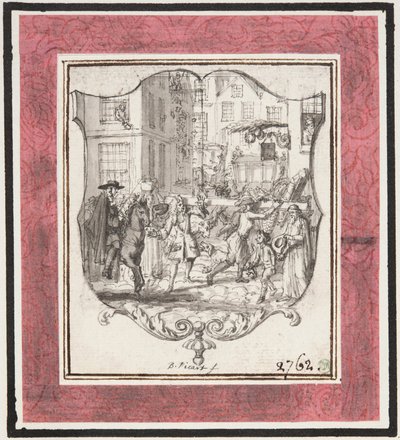 Vignette. Straßenszene eingefügt in Schildrahmen od Bernard Picart