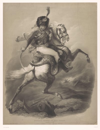 Útočný důstojník na koni Le chasseur de la garde (titul na objektu) Nové litografie se dvěma druhy křídy (název série) Nouveaux skupiny aux deux pastelky (název série na předmětu) od Bernard Romain Julien