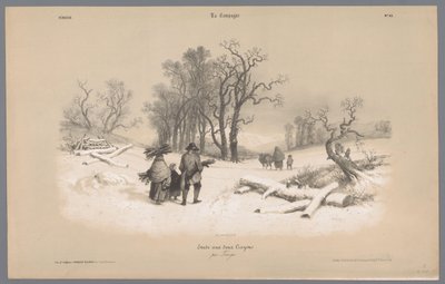 Rodina sbírá dřevo ve sněhu Zobrazení venkovského života (název série) La kampaň. Etudes varieés aux deux Pastelky (název série na objektu) od Bernard Romain Julien