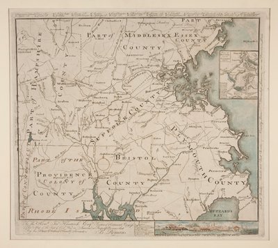 Mapa Bostonu a okolí, ca. 1775 od Bernard Romans