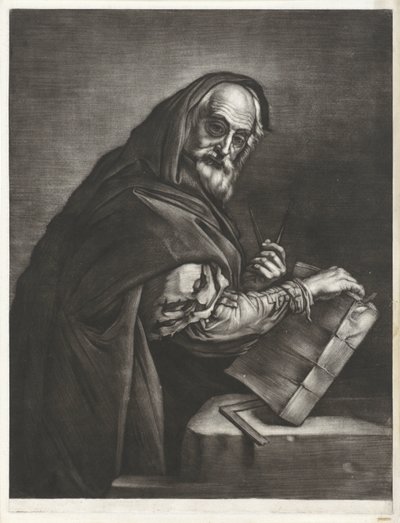 Filozof s kompasem a knihou Portréty filozofů (název série) od Bernard Vaillant