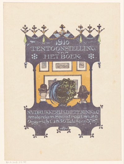 Reklama amsterdamské kamenné a knihtiskové společnosti Dieperink & Co 1910 Výstava knihy (název na předmětu) od Bernard Willem Wierink