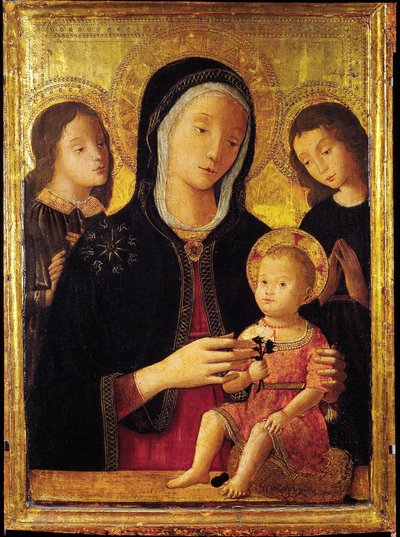 Panna a dítě se dvěma anděly (olej na dřevě) od Bernardino Fungai
