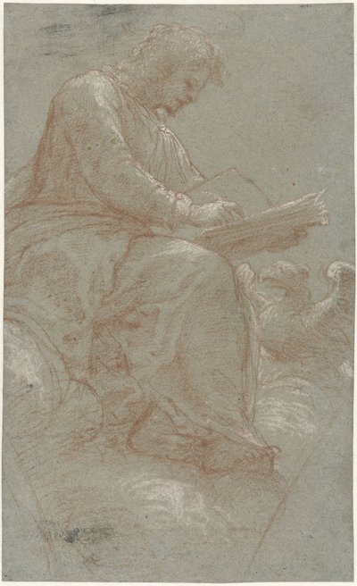 Svatý Jan píše na oblacích od Bernardino Lanino (possibly)