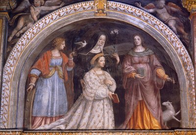 Itálie, Miláno, kostel svatého Maurice al Monastero Maggiore, Ginevra Bentivoglio Sforza s závojem od Bernardino Luini