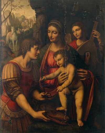 Madonna s dítětem se svatým Jiřím a andělem (olej na desce) od Bernardino Luini