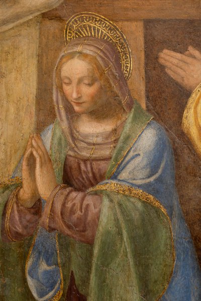 Narození a klanění pastýřů, c. 1520-1525. Detail (olej na panelu) od Bernardino Luini