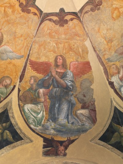 Modlící se anděl mezi dvěma klečícími hudebníky a cherubíny od Bernardino Luini