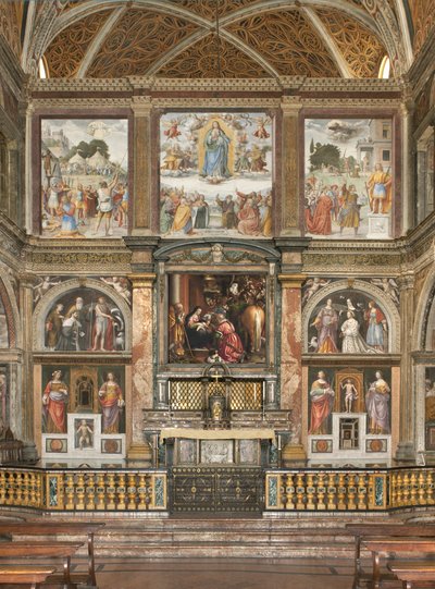 Pohled na fresky s Klaněním tří králů od Bernardino Luini