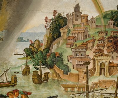 Aeneas Silvius Piccolomini přijíždí do Talamone (čerstvé) od Bernardino di Betto Pinturicchio