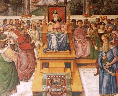 Setkání Enea Silvio Piccolominiho se skotským králem Jakubem I., detail z Příběhů Pia II od Bernardino di Betto Pinturicchio