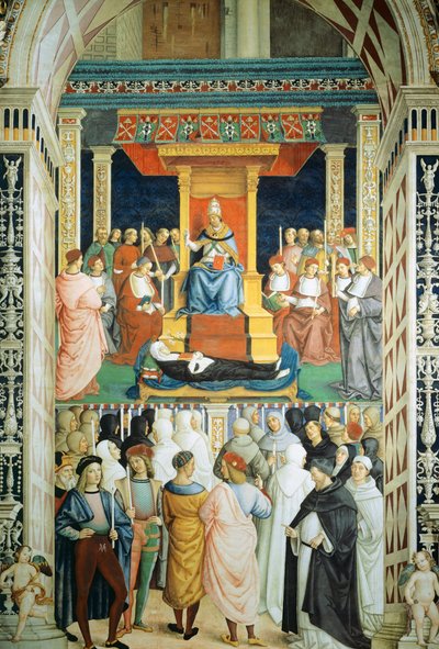 Pius II. kanonizuje svatou Kateřinu Sienskou v roce 1461. od Bernardino di Betto Pinturicchio