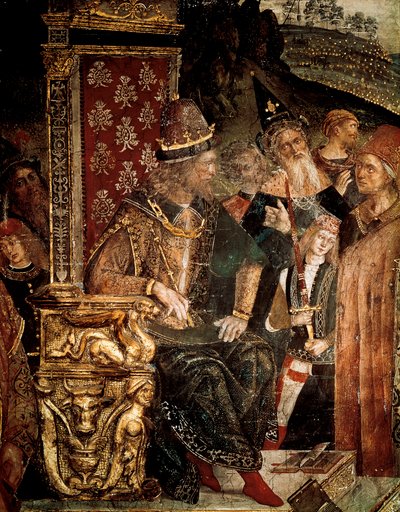 Spor svaté Kateřiny Alexandrijské s filozofy před římským císařem Maximianem Herkulem, detail Cesare Borgii od Bernardino di Betto Pinturicchio