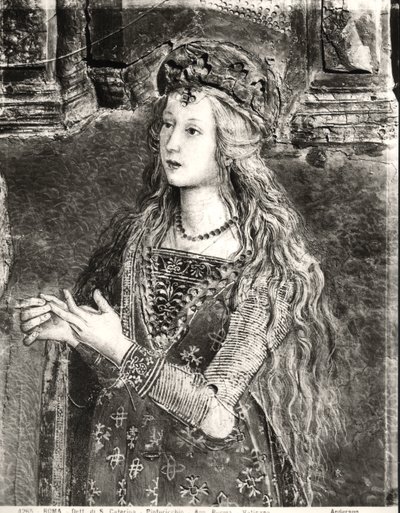 Svatá Kateřina, možná portrét Lucrezie Borgia (1480-1519) z cyklu Životy svatých, Sala dei Santi, 1492-94 od Bernardino di Betto Pinturicchio