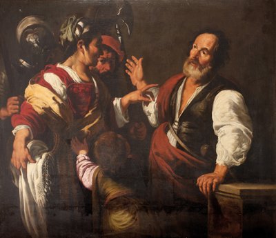 Zapření svatého Petra (olej na plátně) od Bernardo (follower of) Strozzi